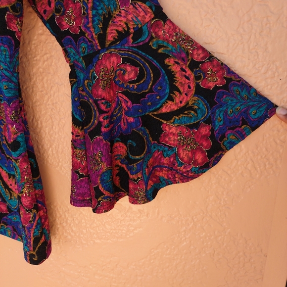 MSK Colorful Multi-Color Paisley Blouse Size L w/ Bell Sleeves - Picture 5 of 10